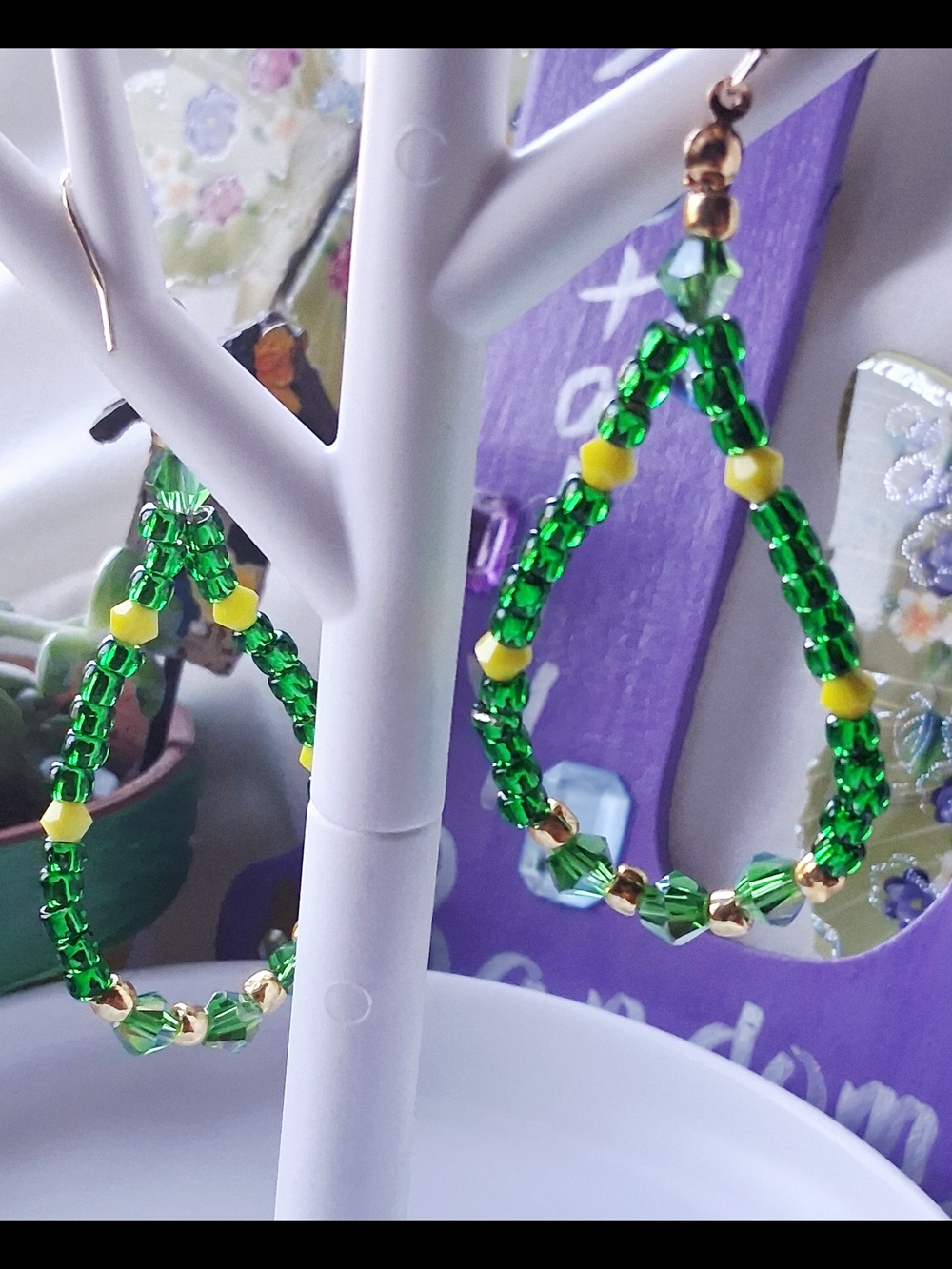 Handmade Green Beaded Teardrop Earrings - Women Jewelry